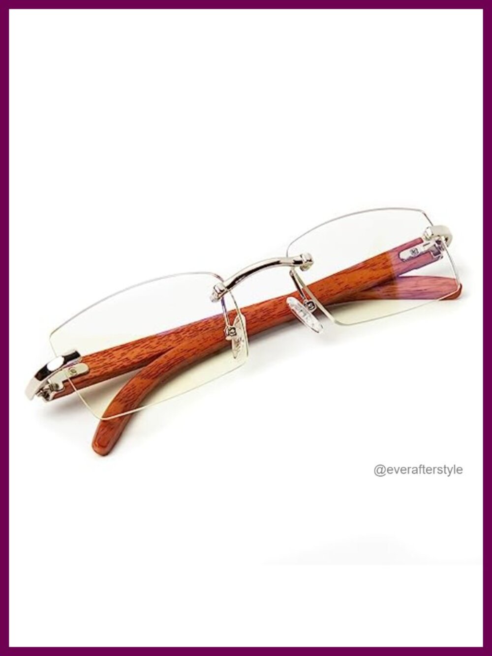 Rimless Vintage Small Rectangular Retro Silver Metal Frame Hip Hop Clear Lens